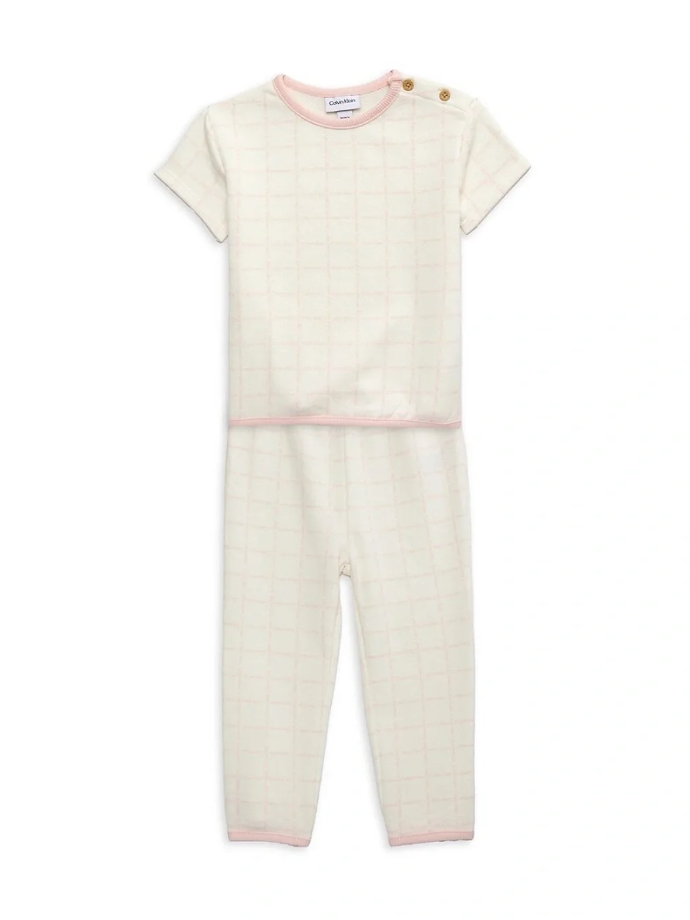 Calvin Klein Cream & Pink Grid Baby Girl Pajama Set. Baby Gift.  NWT MSRP $49.50